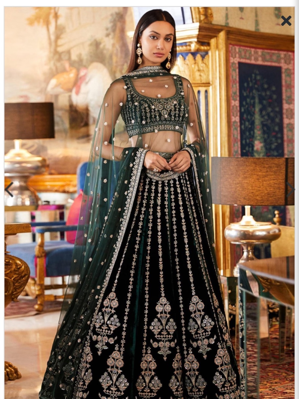 Dark Green Embroidered Lehenga Dress